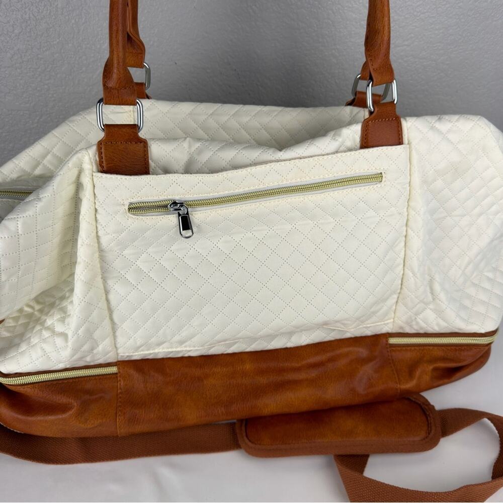 NWOT Weekender Bag Women Travel Duffel Bag Carry On 3 piece set Beige & Brown - Picture 7 of 11